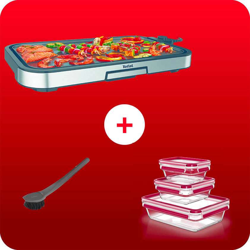 Tefal Pack Web - Giant Plancha + 3 Boites De Conservation + Brosse De Nettoyage-image