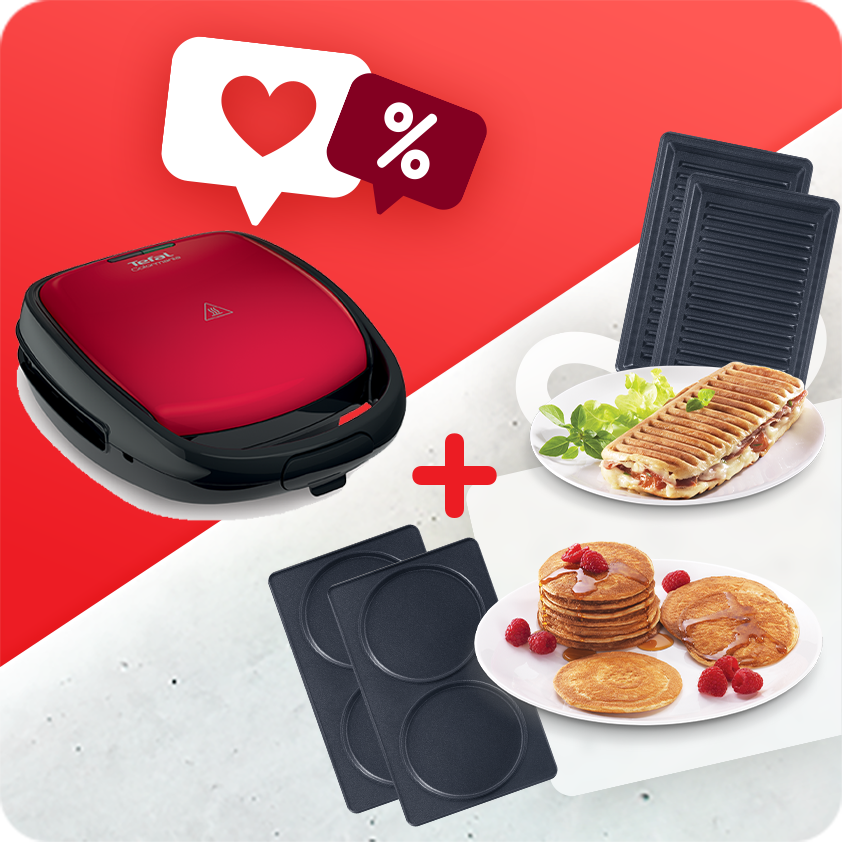 Tefal Pack Web - Croque-Gaufre Snack Time + 2 Lots De Plaques Amovibles (Grill/Panini Et Pancakes)-image